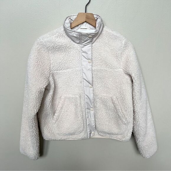 Hollister Cream Sherpa Bomber Jacket Full Zip with Snaps Size XS Off White - Picture 3 of 11